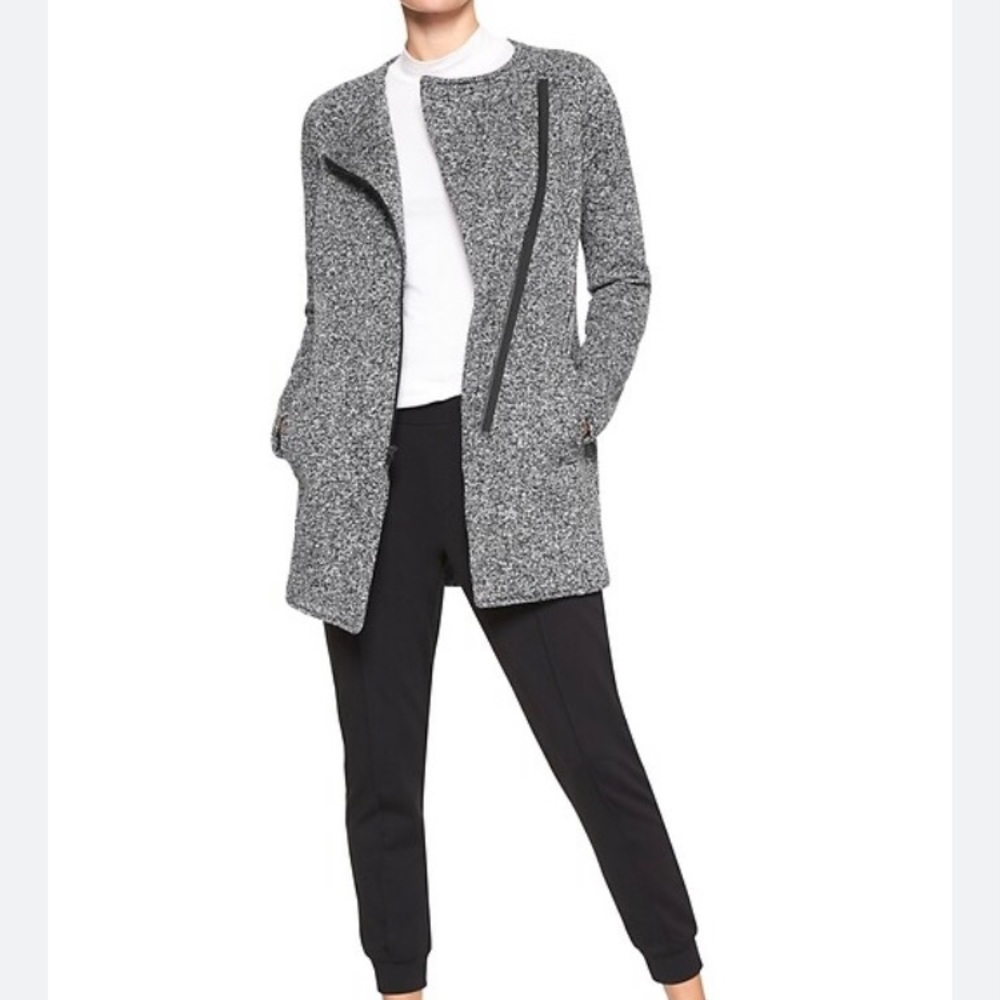 Banana Republic Marled Knit Moto Zip Jacket Sweater Women’s Size M FLAW